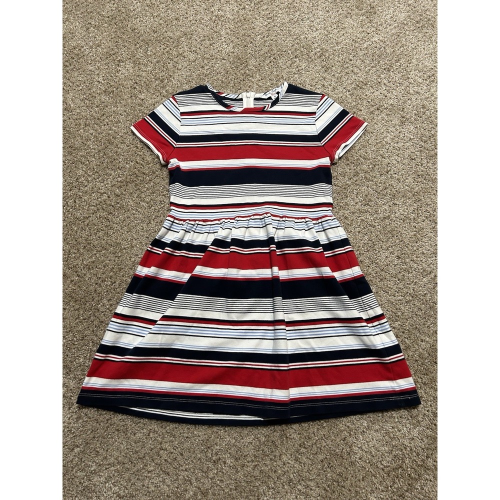 Brooks Brothers Fleece Dress Womens 12 White Blue Red Zip Back Preppy
